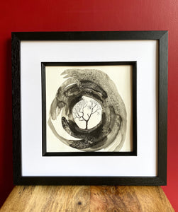 Abstract Tree Silhouette Drawing in Circle. Original Artwork. 20.5x26cm. Unframed