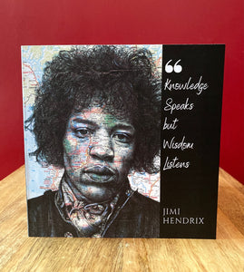 Jimi Hendrix Greeting Card. Printed drawing over map. Blank inside