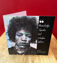 Load image into Gallery viewer, Jimi Hendrix Greeting Card. Printed drawing over map. Blank inside
