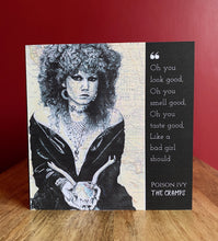 Load image into Gallery viewer, Poison Ivy: The Cramps Greeting Card. Printed drawing over map. Blank inside
