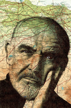 Load image into Gallery viewer, Sean Connery Art Print. Pen drawing over vintage map of Edinburgh.19x29cm Unframed
