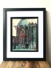 Load image into Gallery viewer, Alnwick Castle Inspired Art Print. Pen Drawing Over Map of Northumberland. A4. Unframed.
