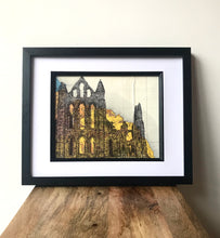 Load image into Gallery viewer, Whitby Abbey Art Print.Pen Drawing Over Map. A4 Unframed
