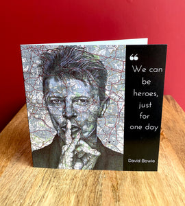 David Bowie Inspired Greeting card. Printed Drawing Over Map South London. Blank inside.