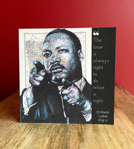 Dr. Martin Luther King Greeting Card. Printed drawing over map of Georgia. Blank inside