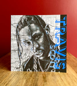 Travis Scott Inspired Birthday Card. Printed drawing over map of Houston, Texas. Blank inside