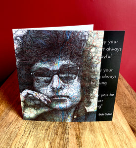 Bob Dylan Inspired Greeting Card.Printed Drawing over map of New York. Blank inside