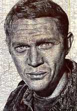 Load image into Gallery viewer, Steve McQueen Birthday Greeting card. Printed drawing over map of Indiana. Blank inside
