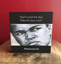 Load image into Gallery viewer, Muhammad Ali Greeting Card. Printed drawing over map. Blank inside.
