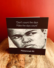 Load image into Gallery viewer, Muhammad Ali Greeting Card. Printed drawing over map. Blank inside.
