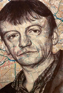 Mark E Smith The Fall Art Print. Pen drawing over map of Manchester. A4 Unframed