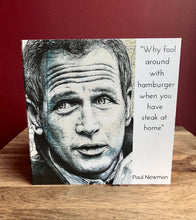 Load image into Gallery viewer, Paul Newman Greeting Card. Printed drawing over map.Blank inside.
