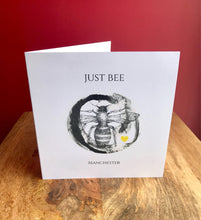 Load image into Gallery viewer, Manchester Bee Greeting Card. &#39;Just Bee&#39; Pen and ink drawing. Blank inside
