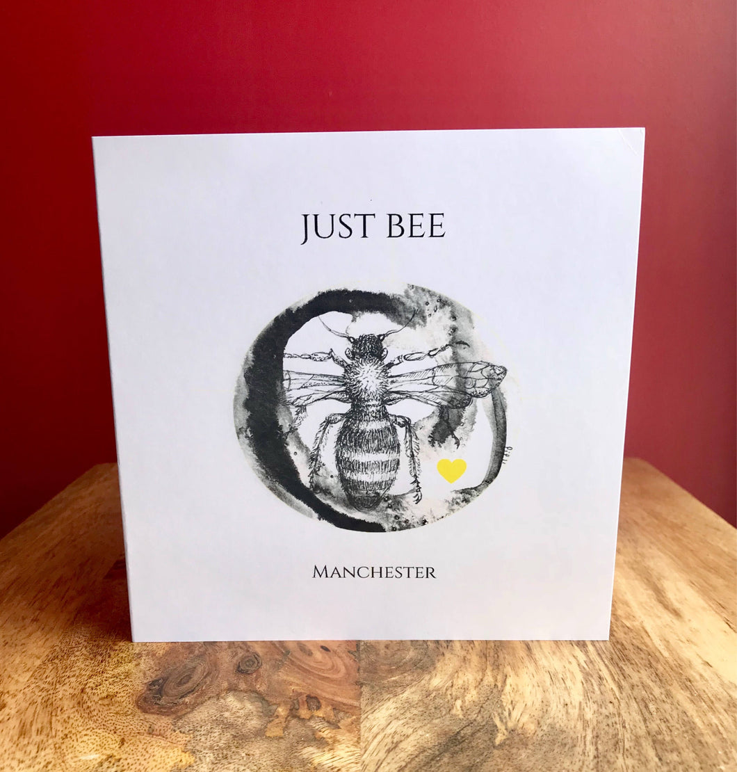 Manchester Bee Greeting Card. 'Just Bee' Pen and ink drawing. Blank inside