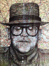 Load image into Gallery viewer, Elton John Art Print. Drawing in pen over map of London .A4 Unframed
