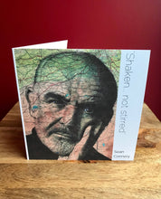 Load image into Gallery viewer, Sean Connery Birthday/ Greeting card. Printed drawing over map. Blank inside
