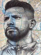Load image into Gallery viewer, Sergio Aguero Art Print. MCFC &amp; Argentina footballer. Pen drawing over map. A4 Unframed
