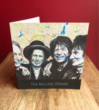 Load image into Gallery viewer, The Rolling Stones Greeting Card.Printed drawing over map of London. Blank inside
