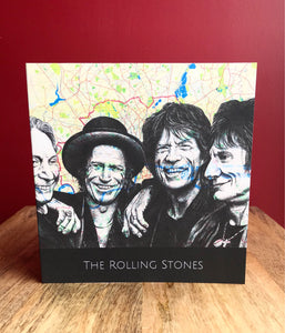 The Rolling Stones Greeting Card.Printed drawing over map of London. Blank inside