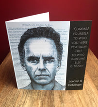 Load image into Gallery viewer, Jordan Peterson Card.Printed drawing over his 12 Rules For Life. Blank inside
