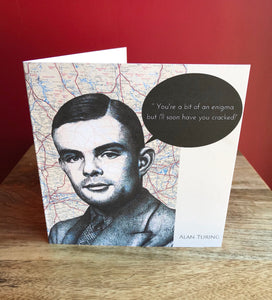 Alan Turing Inspired Greeting Card; The Enigma Code. Blank inside.