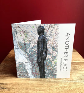 Iron Men/Another Place Inspired Greeting Card. Pen drawing over map.Blank inside.