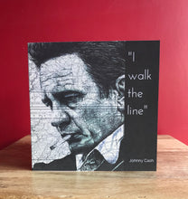 Load image into Gallery viewer, Johnny Cash Greeting Card. Printed drawing over map of Tennessee .Blank inside
