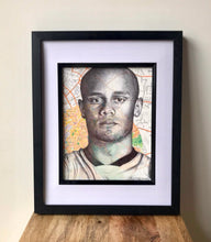 Load image into Gallery viewer, Vincent Kompany Art Print.Manchester City/ MCFC  footballer pen drawing over map. A4Unframed.
