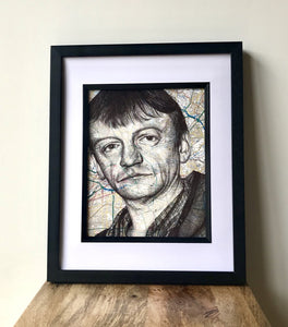 Mark E Smith The Fall Art Print. Pen drawing over map of Manchester. A4 Unframed