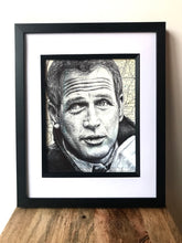 Load image into Gallery viewer, Paul Newman Portrait .Original signed pen drawing over map of Connecticut. Not a print. Unframed
