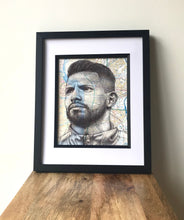 Load image into Gallery viewer, Sergio Aguero Art Print. MCFC &amp; Argentina footballer. Pen drawing over map. A4 Unframed

