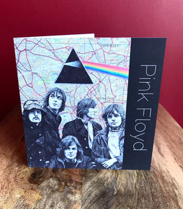 Pink Floyd Greeting Card. Printed drawing over map of London. Blank inside