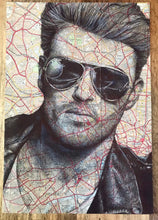 Load image into Gallery viewer, George Michael/ Wham Art Print. Pen Drawing Over Map of London. A4 Unframed.

