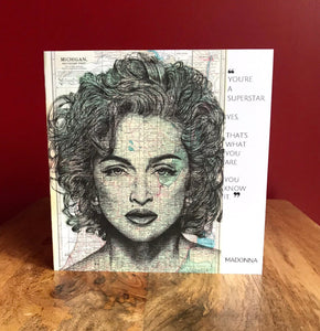 Madonna Greeting Card. Printed drawing over map of Michigan. Blank inside