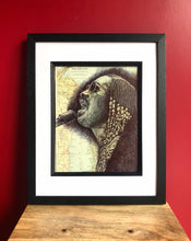 Load image into Gallery viewer, Stevie Wonder Art Print. Pen drawing over a map of Michigan. A4 Unframed.
