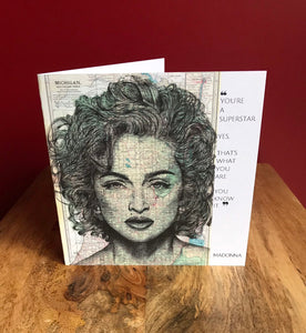 Madonna Greeting Card. Printed drawing over map of Michigan. Blank inside
