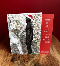 Load image into Gallery viewer, Antony Gormley Iron Men Christmas card. Pen Drawing Over Map. Blank inside
