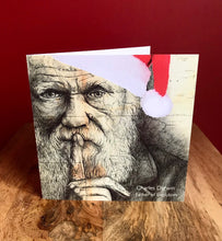 Load image into Gallery viewer, Charles Darwin funny Christmas Card. Pen drawing over map. Blank inside
