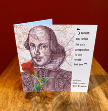 Load image into Gallery viewer, William Shakespeare Greeting Card. Printed Drawing Over Map. Blank inside
