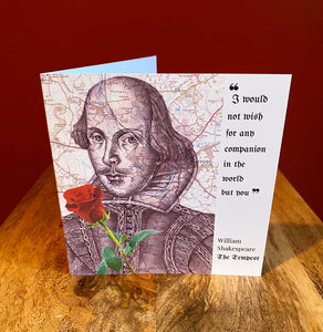 William Shakespeare Greeting Card. Printed Drawing Over Map. Blank inside