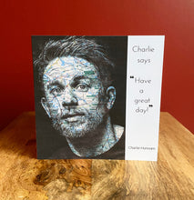 Load image into Gallery viewer, Charlie Hunnam Inspired card. Printed drawing over map. Blank inside
