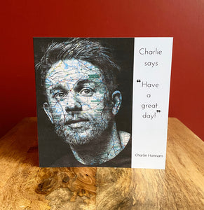 Charlie Hunnam Inspired card. Printed drawing over map. Blank inside