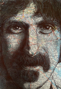Frank Zappa Greeting Card. Printed Drawing Over Map of Baltimore. Blank inside