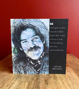 Captain Beefheart Inspired Greeting Card. Printed drawing over map of California. Blank inside