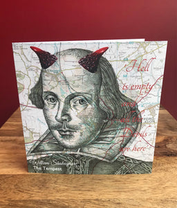 William Shakespeare Greeting Card. The Tempest quote "all the devils are here". Blank inside