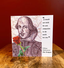 Load image into Gallery viewer, William Shakespeare Greeting Card. Printed Drawing Over Map. Blank inside

