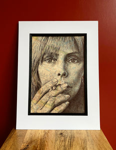 Joni Mitchell Art Print. Pen drawing over map of Canada. A4 Unframed