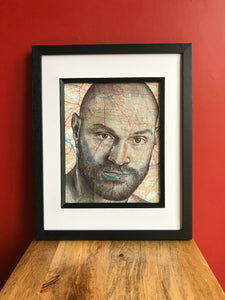 Tyson Fury portrait over map of Manchester