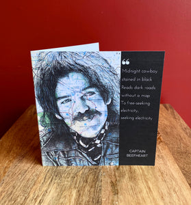 Captain Beefheart Inspired Greeting Card. Printed drawing over map of California. Blank inside