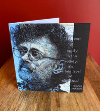 Load image into Gallery viewer, Terence McKenna Greeting Card. Printed drawing over map of California. Blank inside
